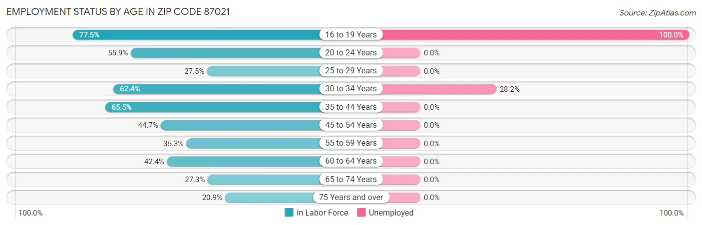 Employment Status by Age in Zip Code 87021