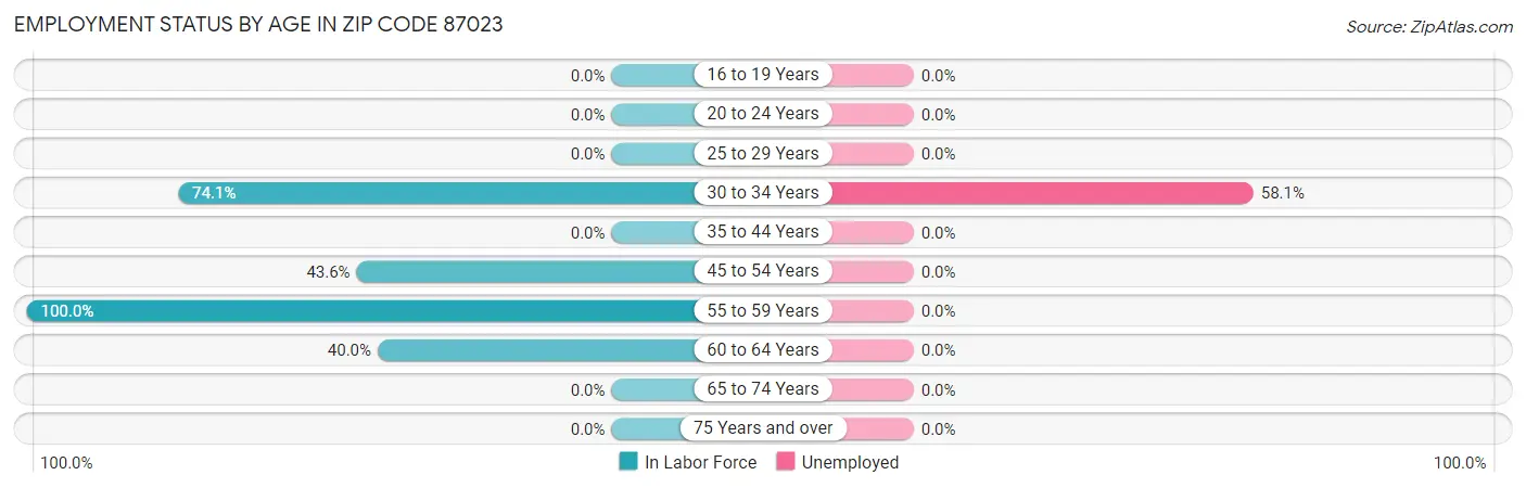 Employment Status by Age in Zip Code 87023