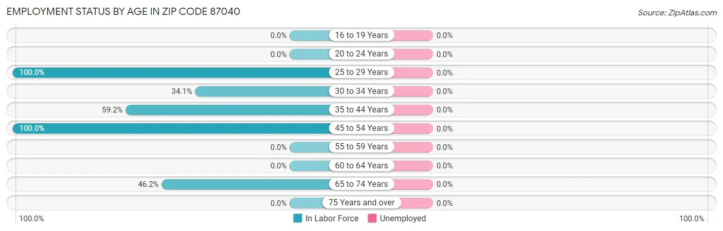 Employment Status by Age in Zip Code 87040