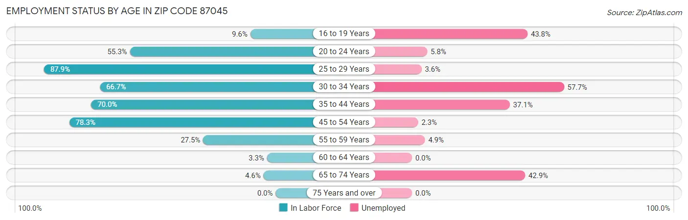 Employment Status by Age in Zip Code 87045
