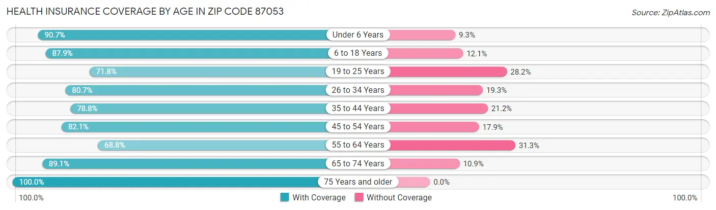 Health Insurance Coverage by Age in Zip Code 87053