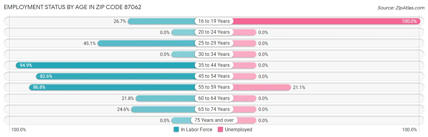 Employment Status by Age in Zip Code 87062