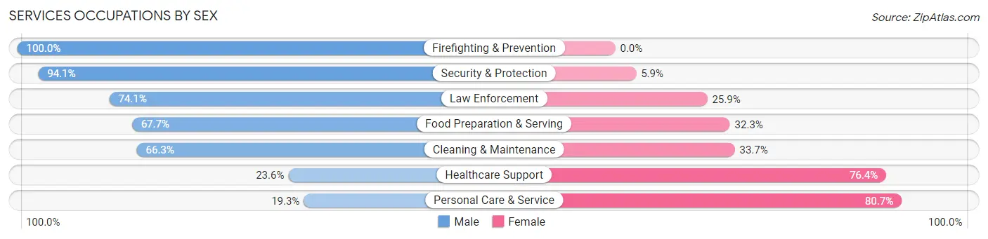 Services Occupations by Sex in Zip Code 87102