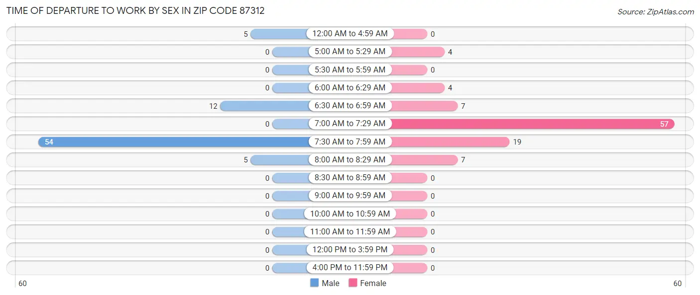 Time of Departure to Work by Sex in Zip Code 87312