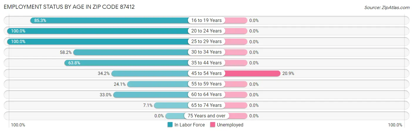 Employment Status by Age in Zip Code 87412