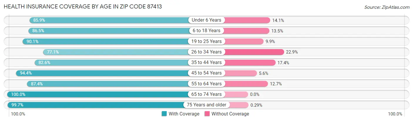 Health Insurance Coverage by Age in Zip Code 87413