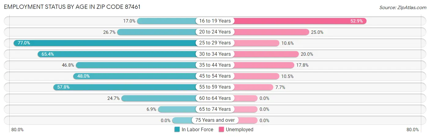 Employment Status by Age in Zip Code 87461