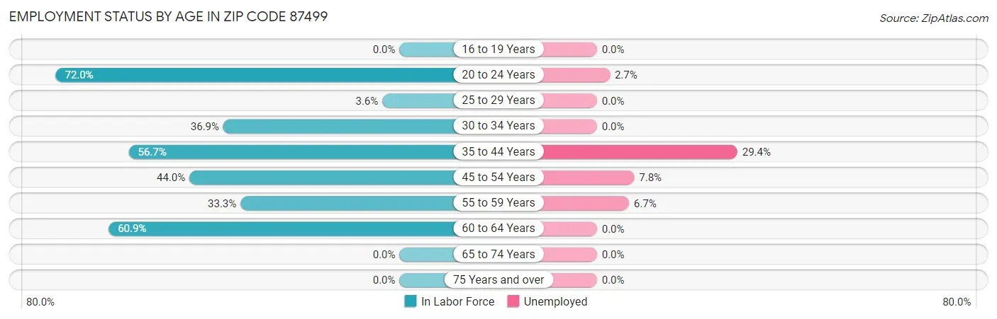 Employment Status by Age in Zip Code 87499