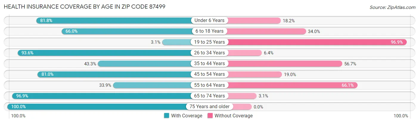 Health Insurance Coverage by Age in Zip Code 87499