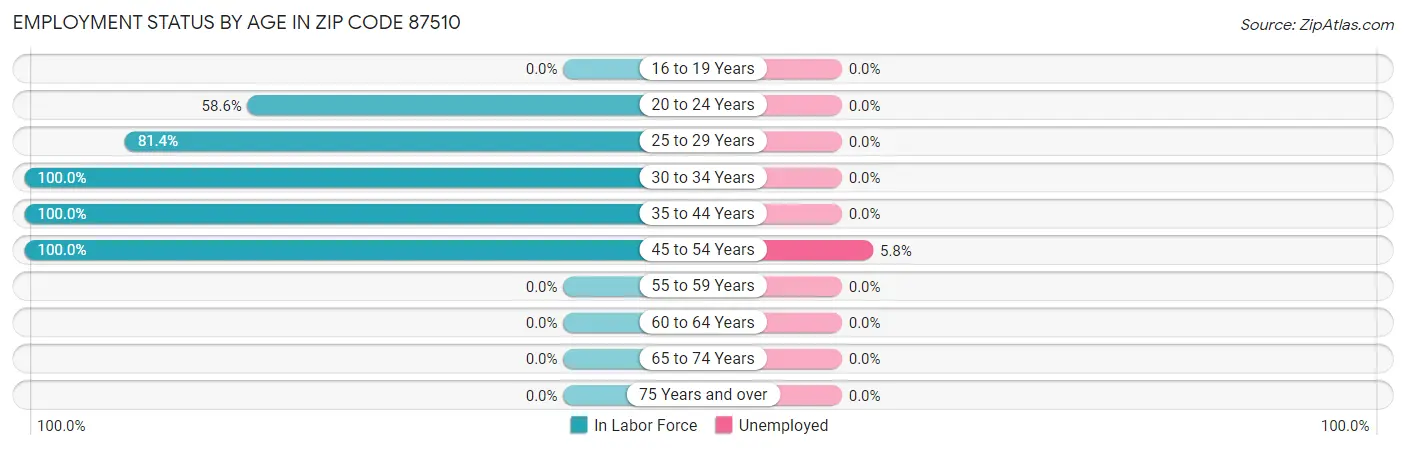 Employment Status by Age in Zip Code 87510