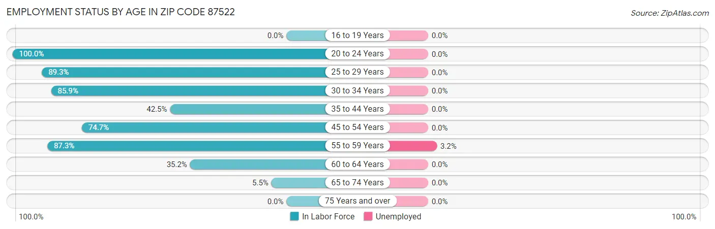 Employment Status by Age in Zip Code 87522