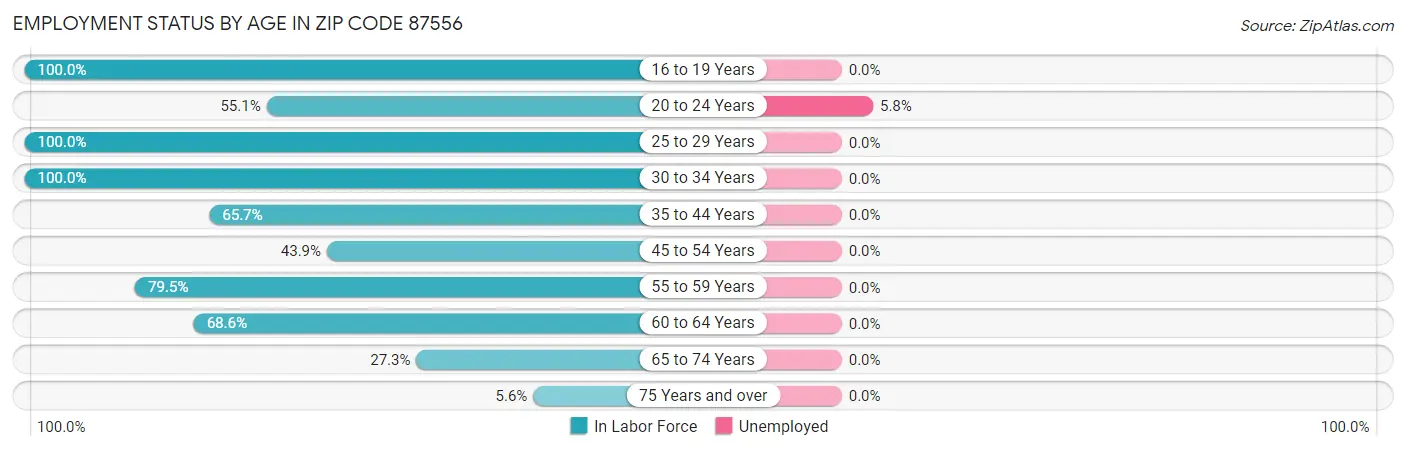 Employment Status by Age in Zip Code 87556