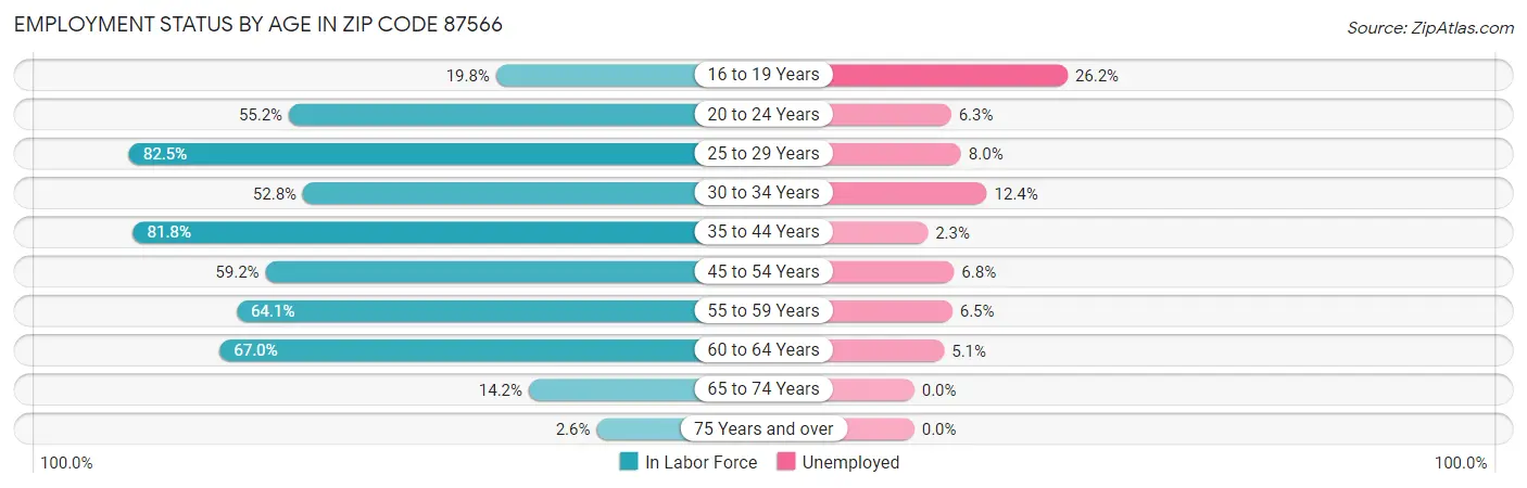 Employment Status by Age in Zip Code 87566