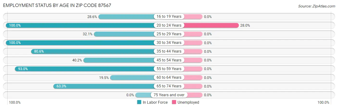 Employment Status by Age in Zip Code 87567