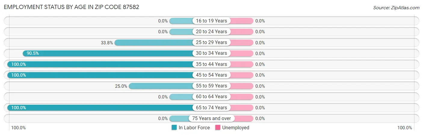 Employment Status by Age in Zip Code 87582