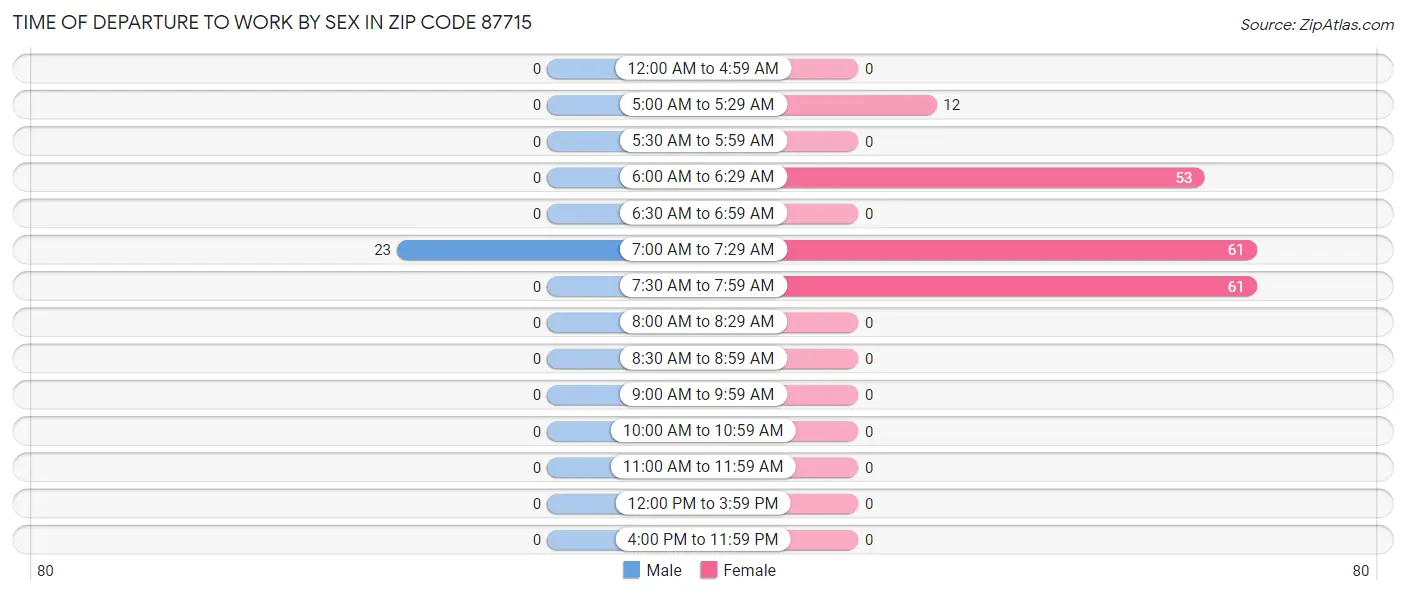 Time of Departure to Work by Sex in Zip Code 87715