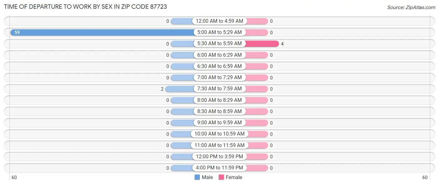 Time of Departure to Work by Sex in Zip Code 87723