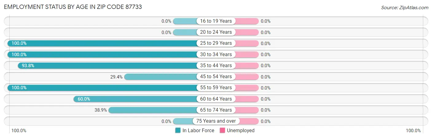 Employment Status by Age in Zip Code 87733