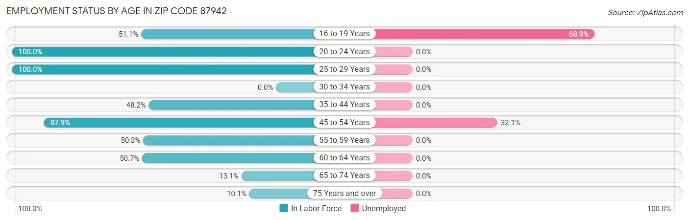 Employment Status by Age in Zip Code 87942
