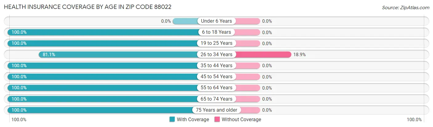 Health Insurance Coverage by Age in Zip Code 88022