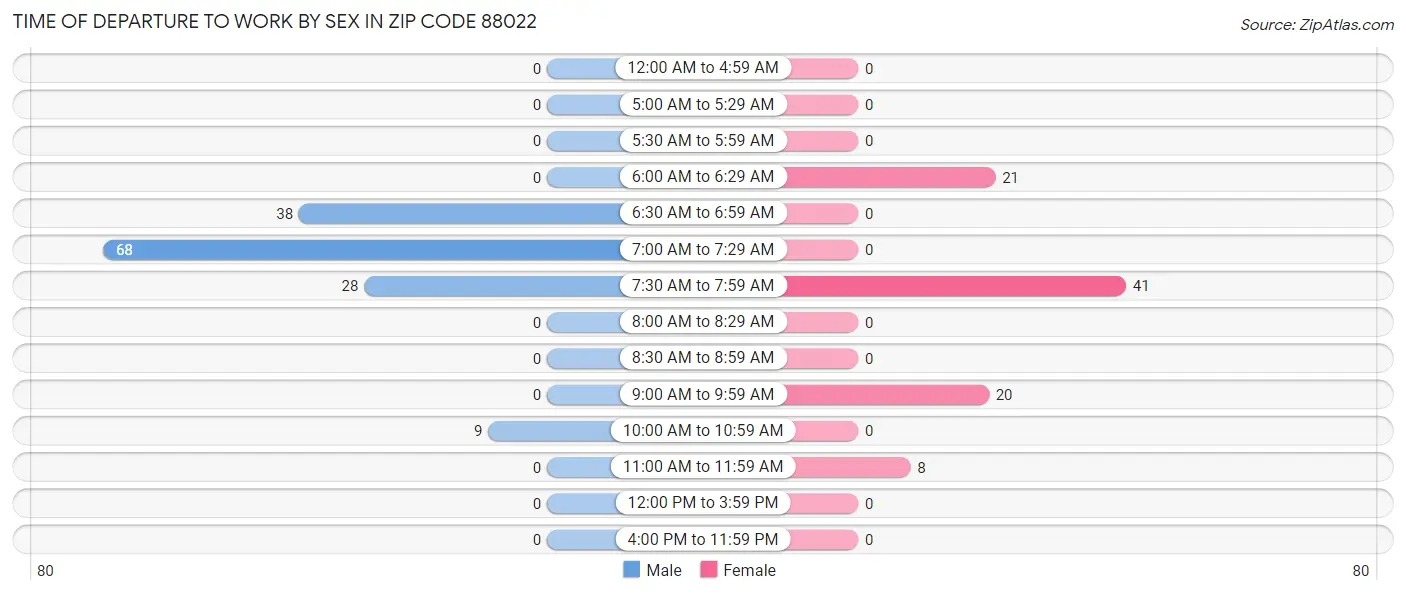 Time of Departure to Work by Sex in Zip Code 88022