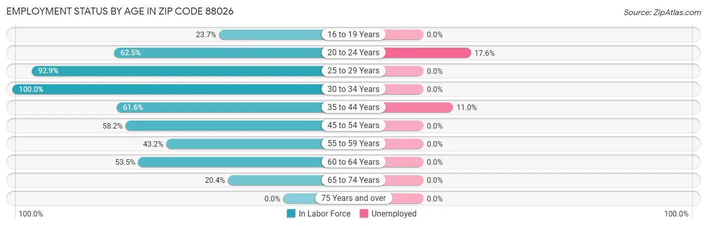 Employment Status by Age in Zip Code 88026