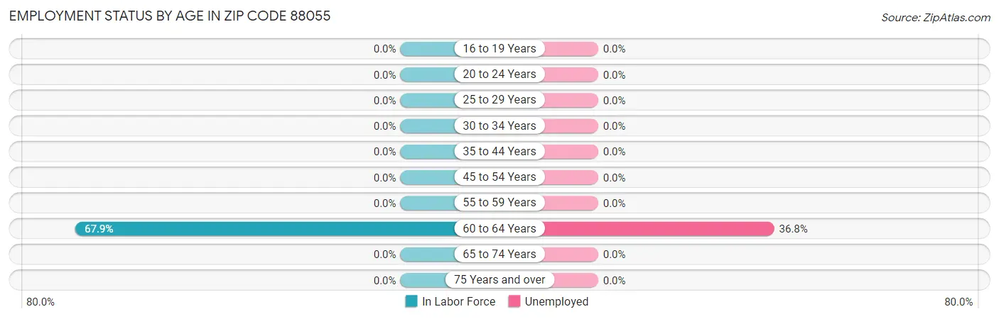 Employment Status by Age in Zip Code 88055