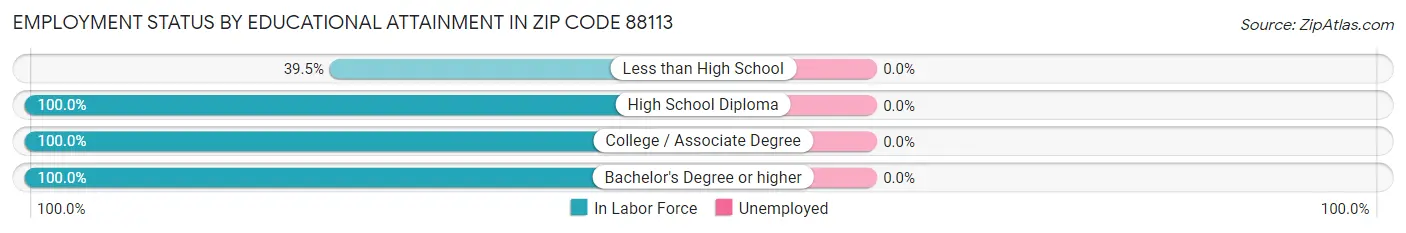 Employment Status by Educational Attainment in Zip Code 88113