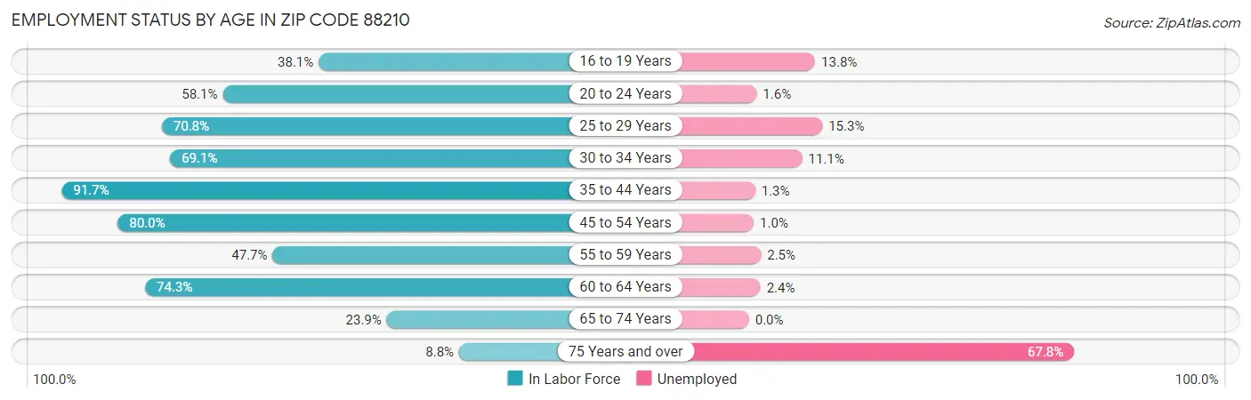 Employment Status by Age in Zip Code 88210