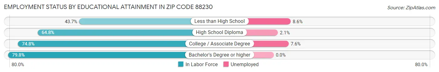 Employment Status by Educational Attainment in Zip Code 88230