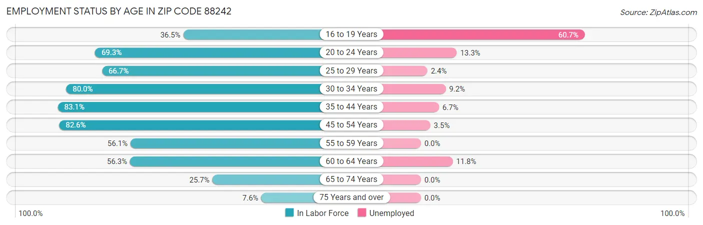 Employment Status by Age in Zip Code 88242