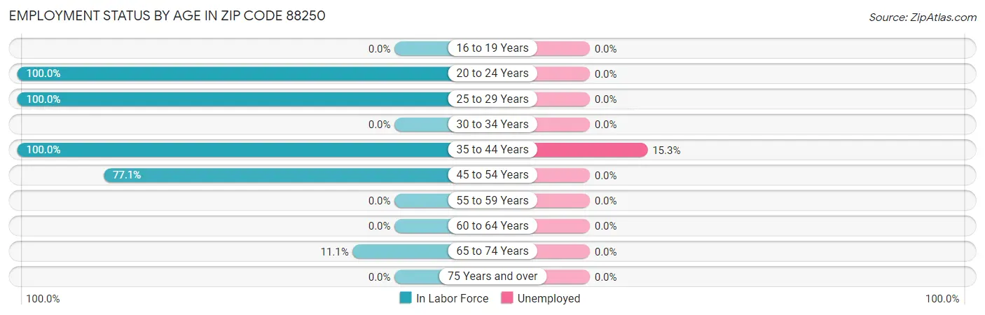 Employment Status by Age in Zip Code 88250