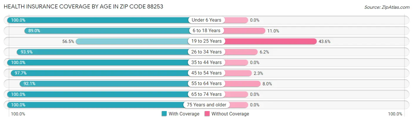 Health Insurance Coverage by Age in Zip Code 88253