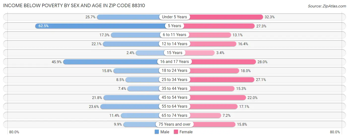 Income Below Poverty by Sex and Age in Zip Code 88310