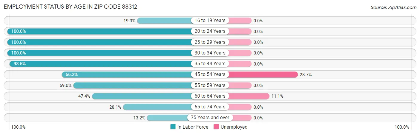 Employment Status by Age in Zip Code 88312