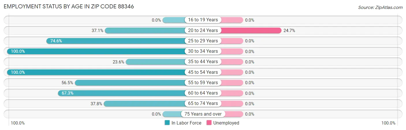Employment Status by Age in Zip Code 88346