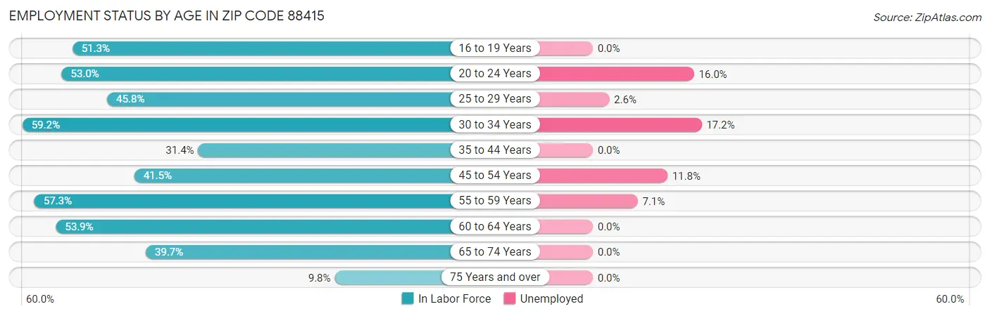 Employment Status by Age in Zip Code 88415