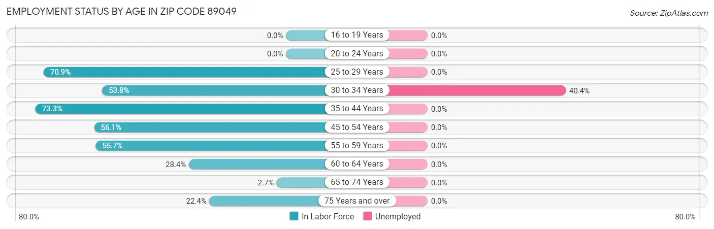 Employment Status by Age in Zip Code 89049