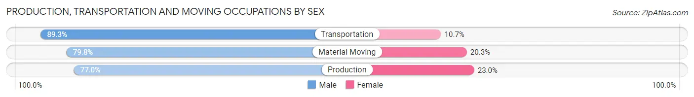 Production, Transportation and Moving Occupations by Sex in Zip Code 90006