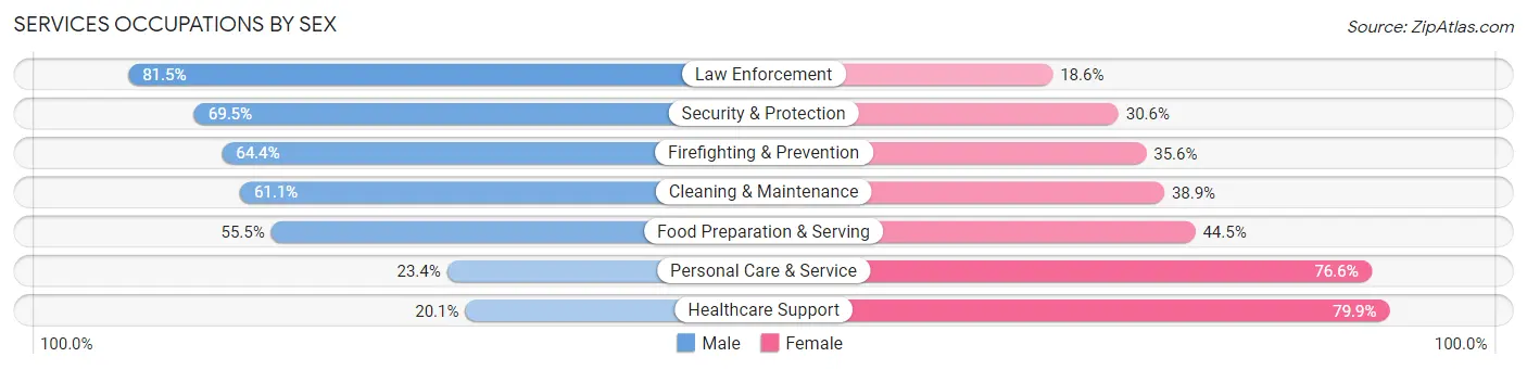 Services Occupations by Sex in Zip Code 90023