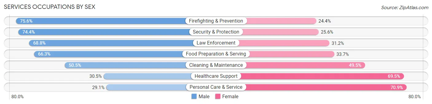 Services Occupations by Sex in Zip Code 90026