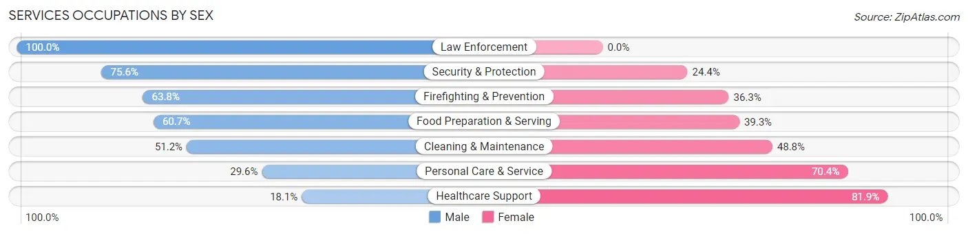 Services Occupations by Sex in Zip Code 90027