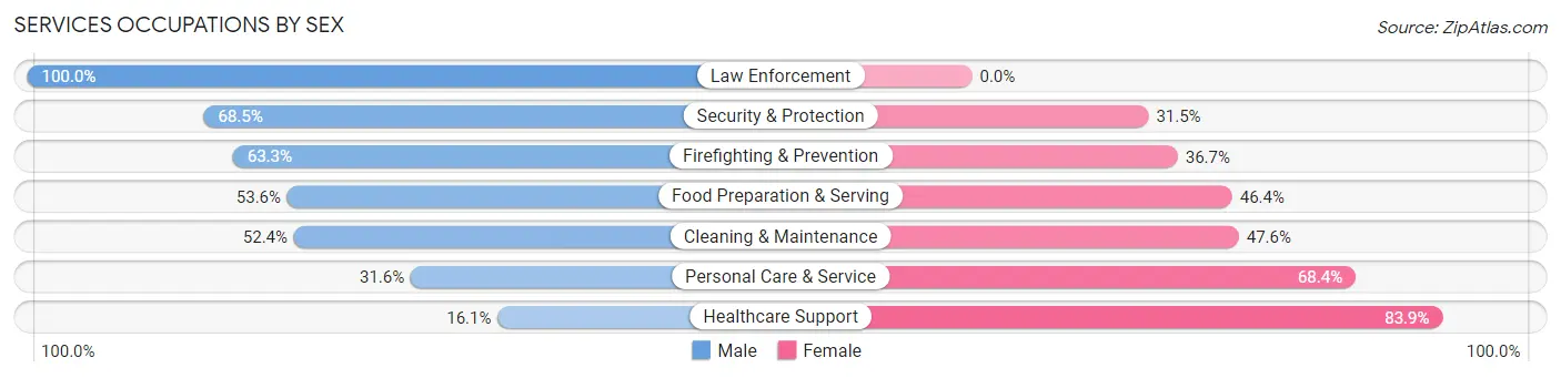 Services Occupations by Sex in Zip Code 90744