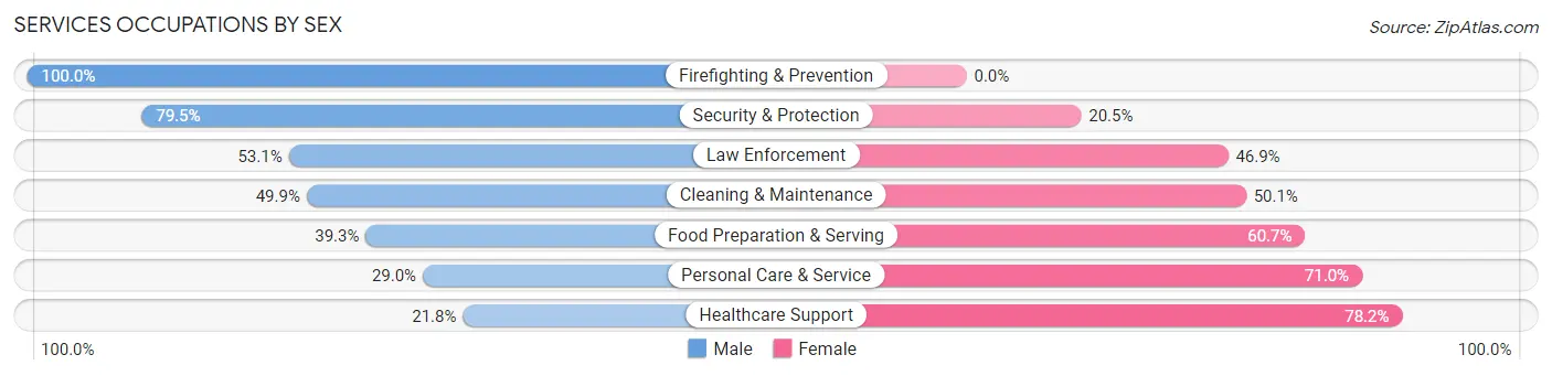 Services Occupations by Sex in Zip Code 91042