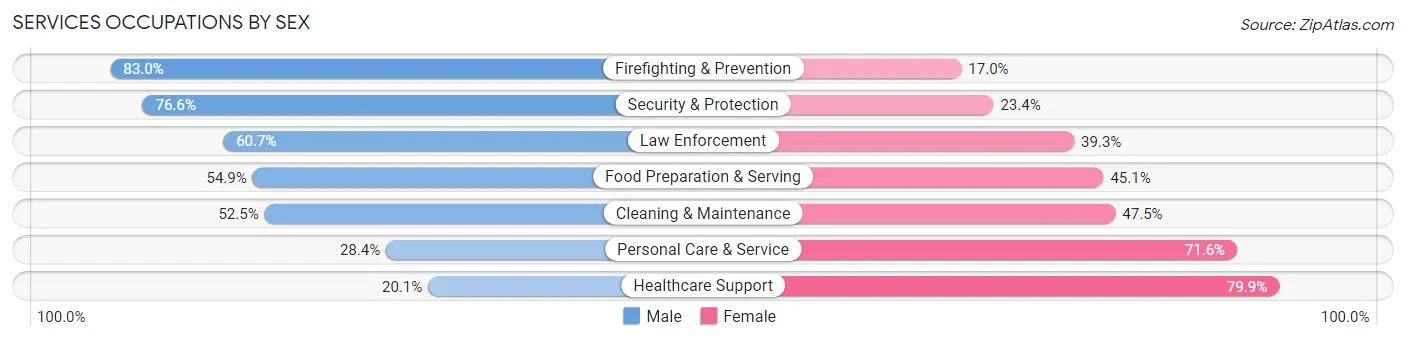 Services Occupations by Sex in Zip Code 91335