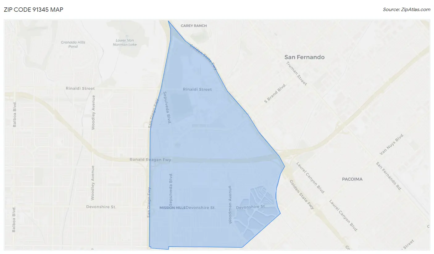 Zip Code 91345 Map