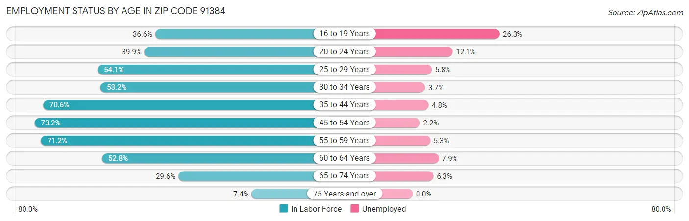 Employment Status by Age in Zip Code 91384