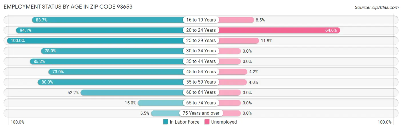 Employment Status by Age in Zip Code 93653