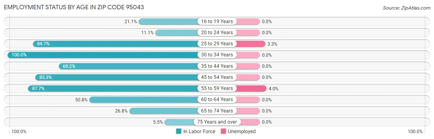 Employment Status by Age in Zip Code 95043