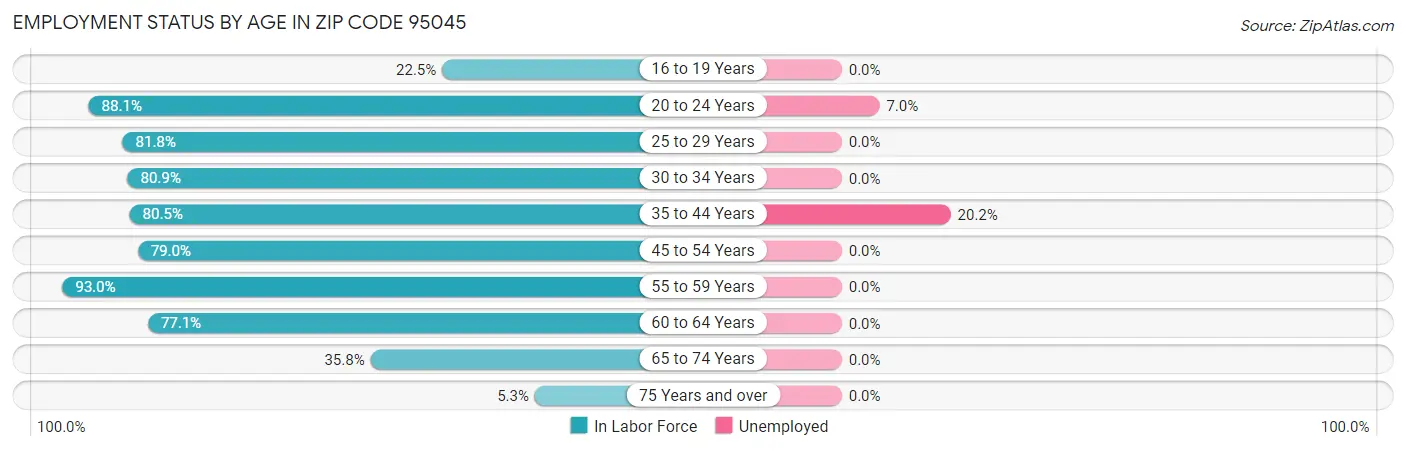 Employment Status by Age in Zip Code 95045